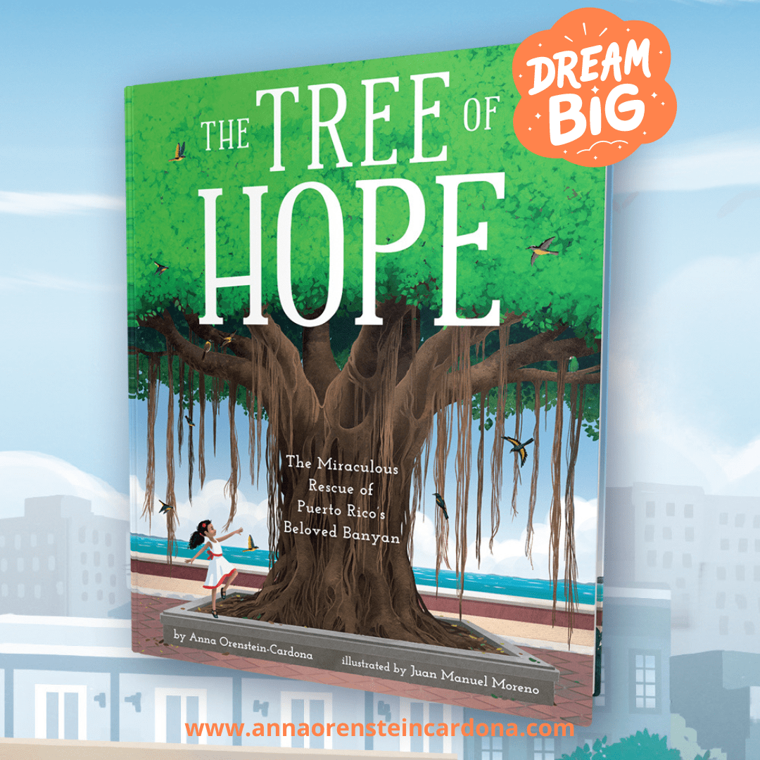 Cover of THE TREE OF HOPE with a Dream Big sticker on it!