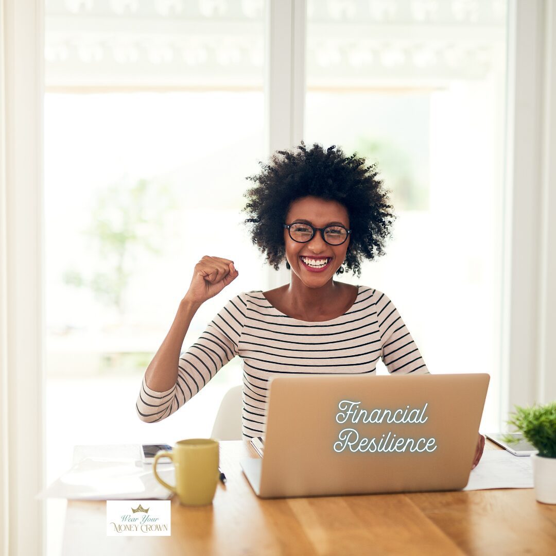 Woman celebrating financial resilience